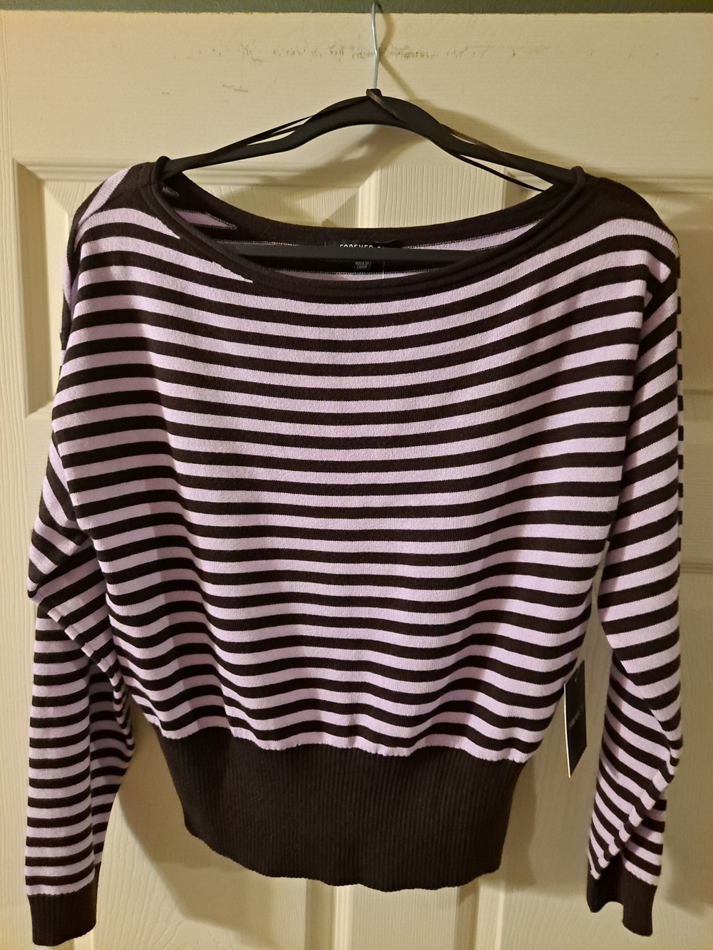 Forever 21 Lavender and Brown Striped Boatneck Sweater